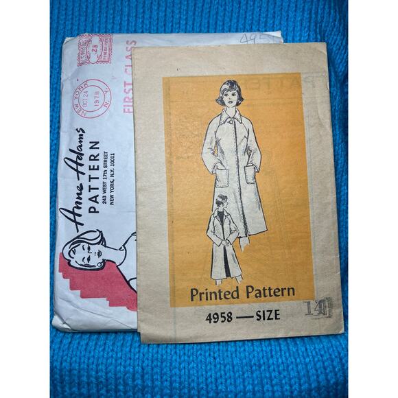 Anne Adams Sewing pattern 4958 trench long coat 1970s size 14 - Picture 1 of 5